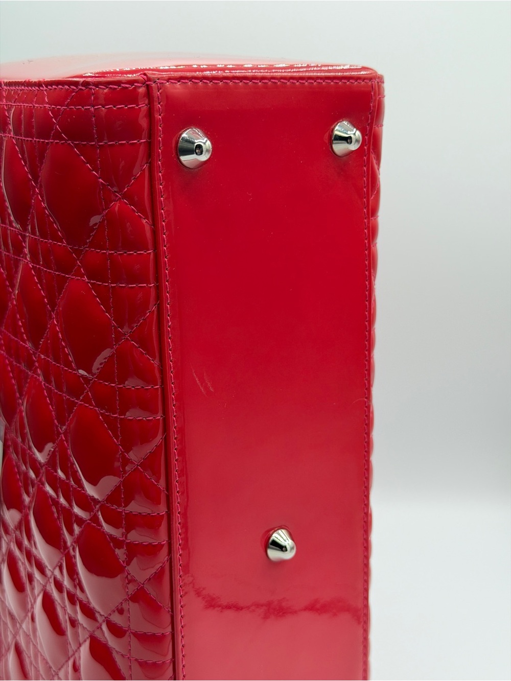 Authentic Christian Dior Large Lady Dior Patent Cannage Pink Red Patent Leather - Picture 14 of 16